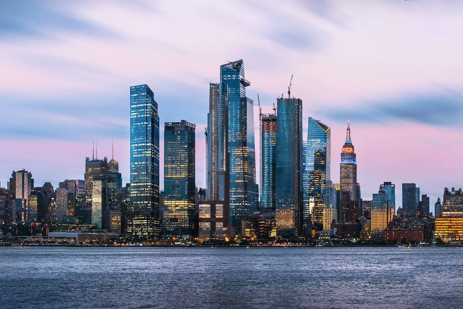 Dusk 3D rendering of 3 Hudson Boulevard rising over the Hudson Yards skyline, Manhattan, a self-initiated concept view by NoTriangle Studio