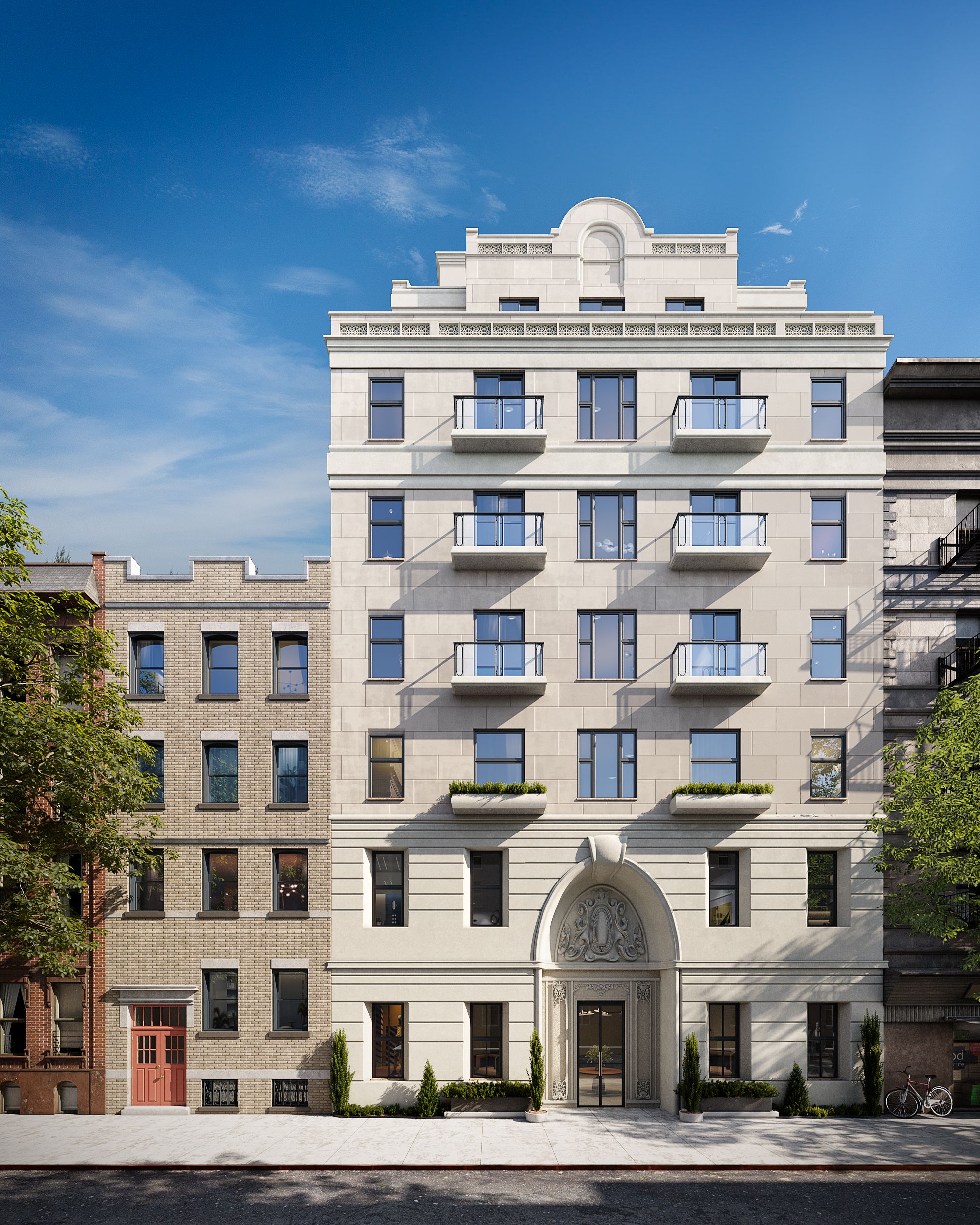 Exterior 3D rendering for design approval of a luxury residential building at 213 East 83rd Street, Yorkville, NYC