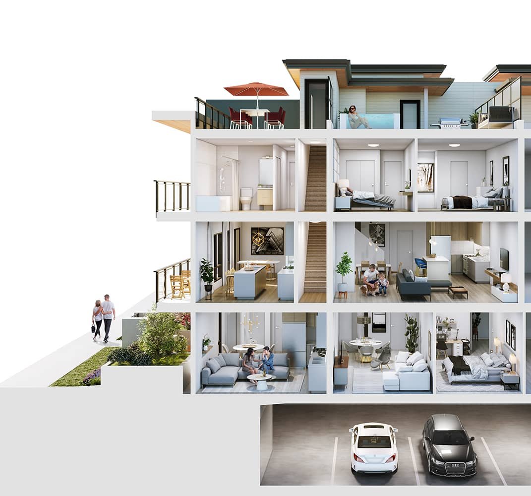 3D dollhouse townhouse floor plan