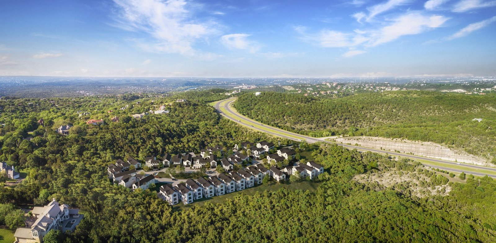 3d exterior aerial rendering showing a community Addie Westalke at 903 Alexia Lane, Austin, Texas