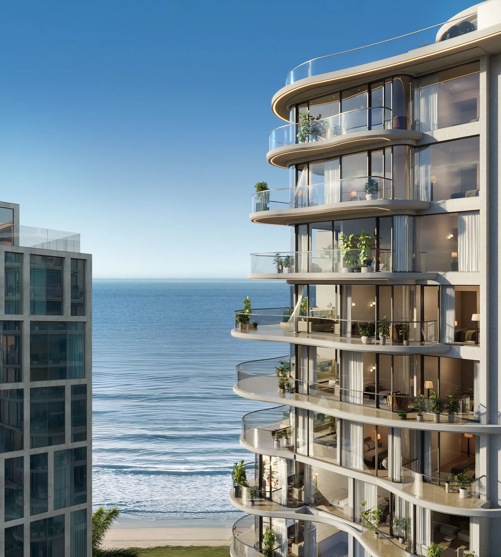 Aerial 3D rendering of luxury residential exterior