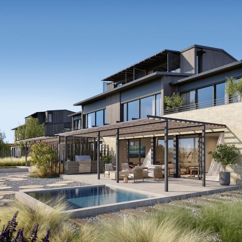 3D exterior rendering of the Austin Surf Club luxury residential community in Austin, Texas