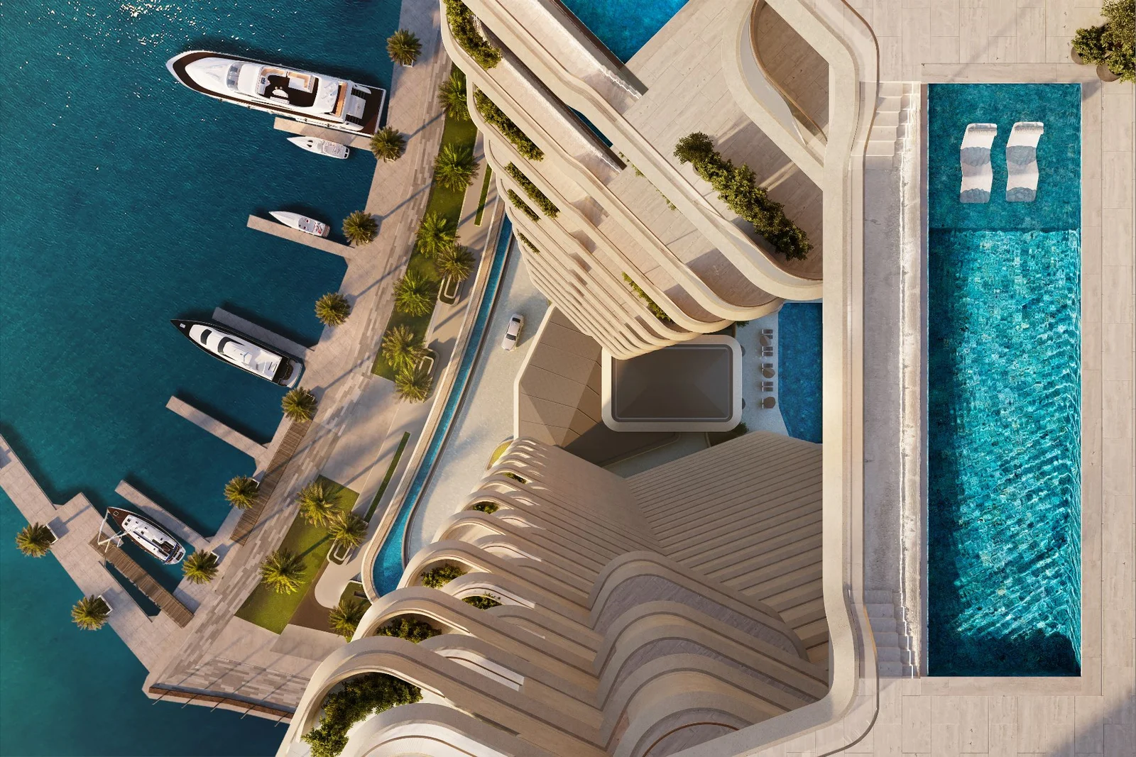Aerial 3D rendering for pre-sales of Sankari Place luxury condominium in Dubai