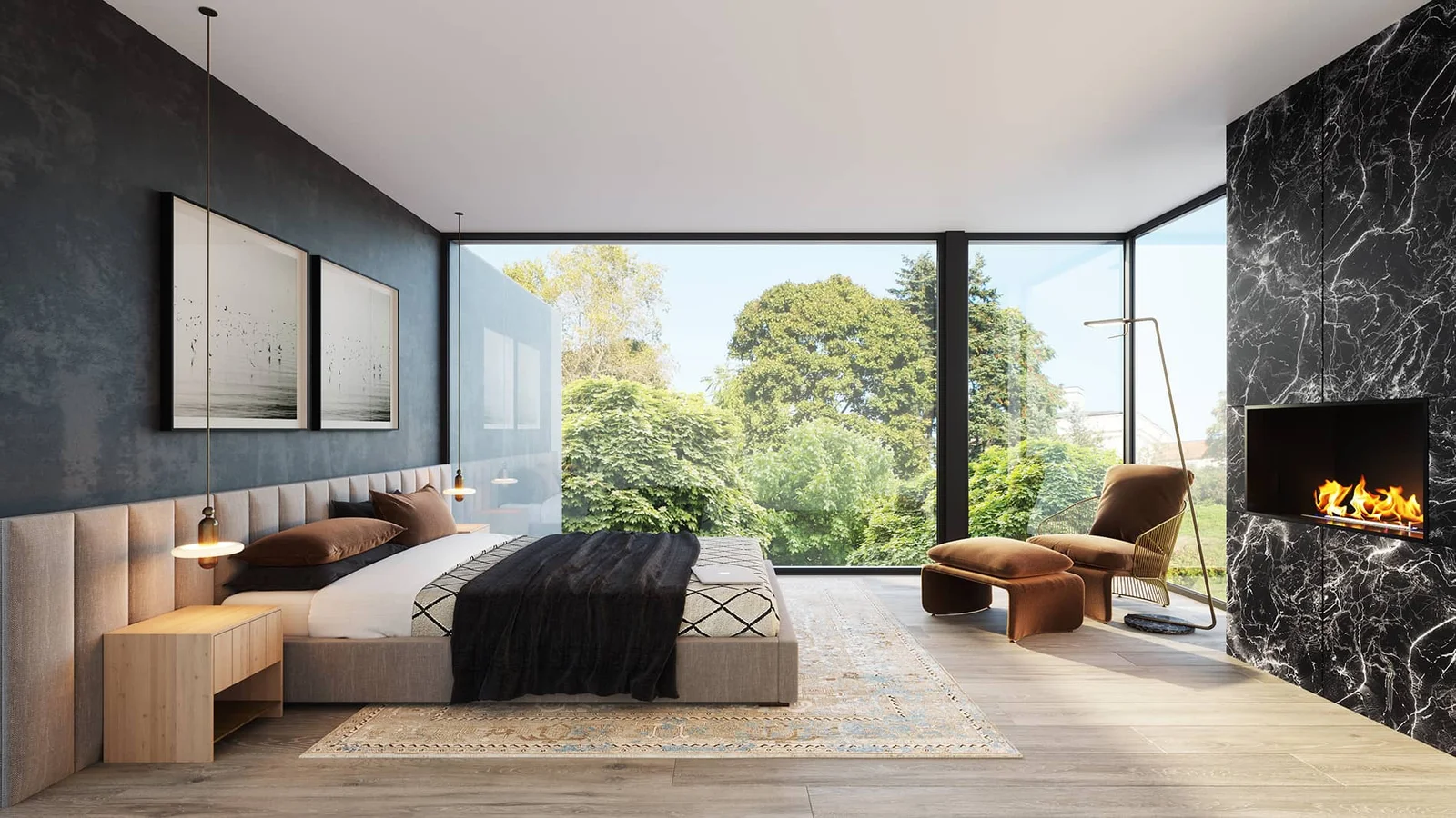 3D interior rendering of a bedroom in Los Angeles by NoTriangle Studio