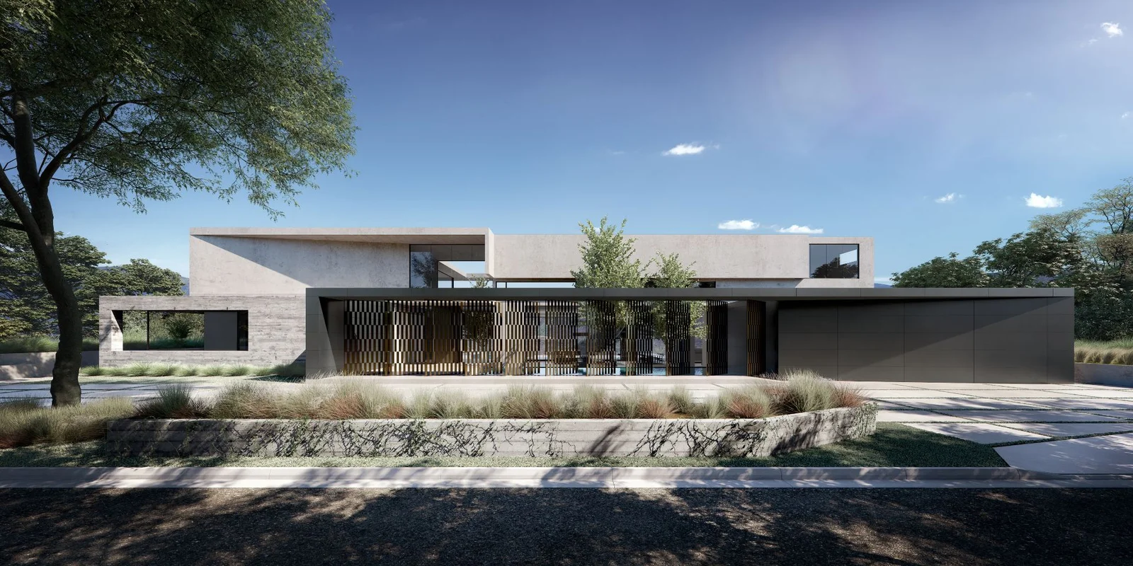 3D exterior rendering of a luxury home on Stradella Road, Los Angeles