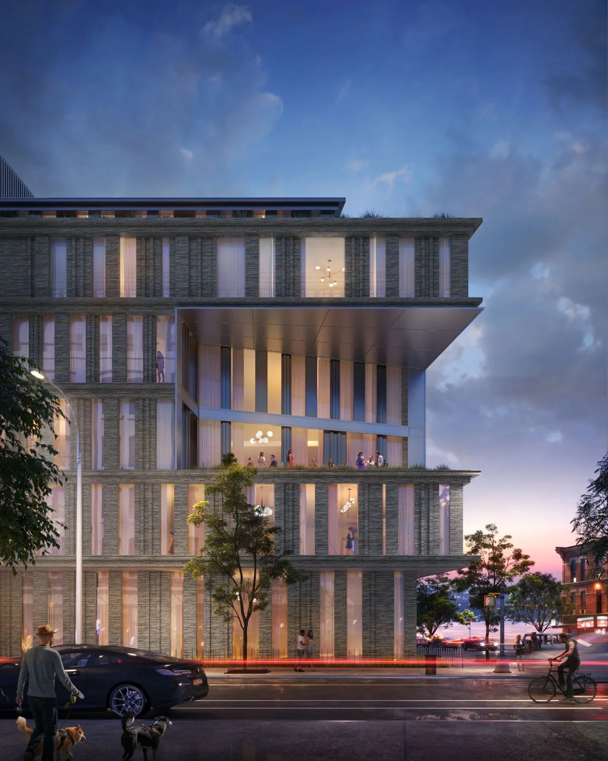 exterior rendering showing a new townhouse building on 600 washington street in nyc