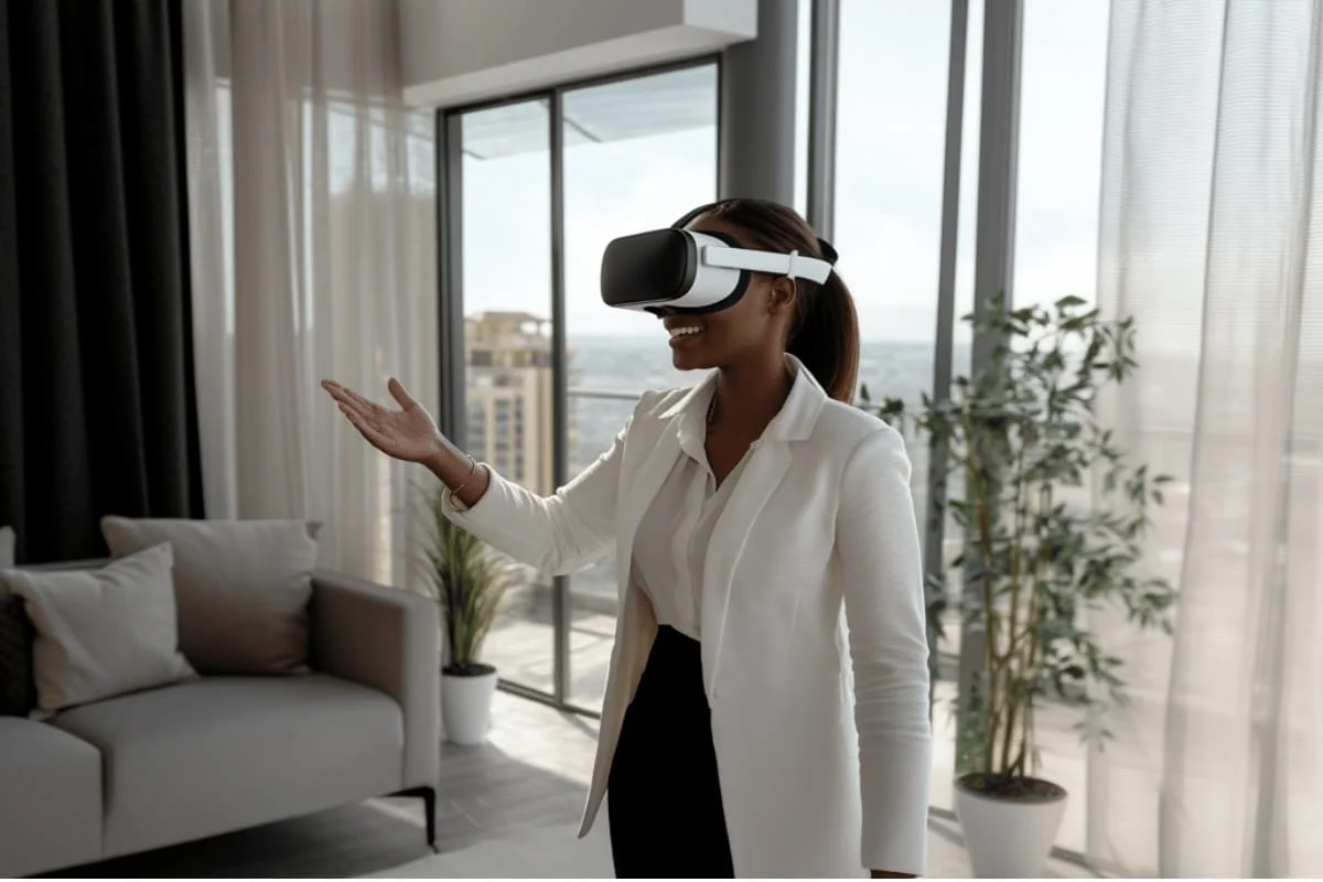 Real estate professional presenting a virtual property tour